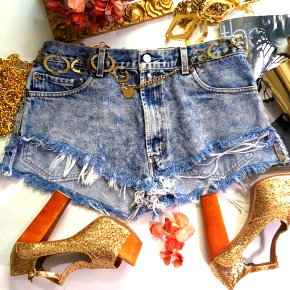 Levis 517 Orange Tab Upcycled Distressed Vintage High Rise Cut- Off Shorts